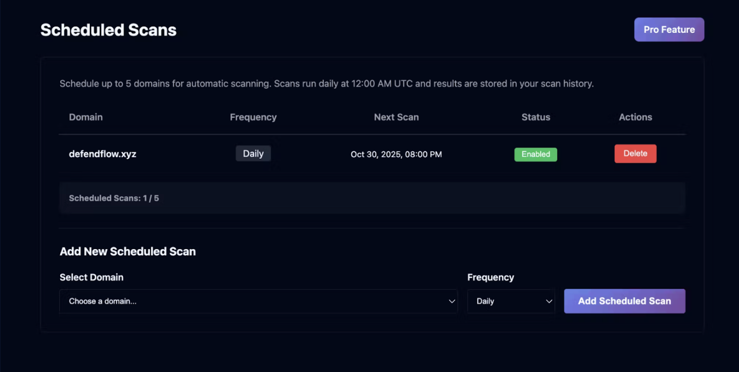Scheduled scan detecting security score drop